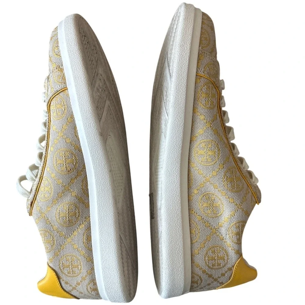 Tory Burch Howell T-Monogram Court Sneakers Goldfinch Yellow 8.5